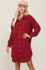 Burgundy Red Corduroy Button Down Dress