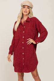 Burgundy Red Corduroy Button Down Dress