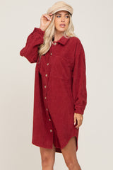 Burgundy Red Corduroy Button Down Dress