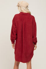 Burgundy Red Corduroy Button Down Dress