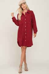 Burgundy Red Corduroy Button Down Dress