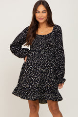 Black Printed Smocked Maternity Dress