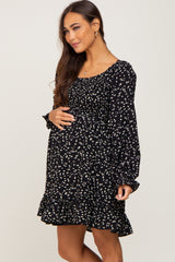 Black Printed Smocked Maternity Dress