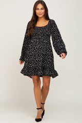 Black Printed Smocked Maternity Dress