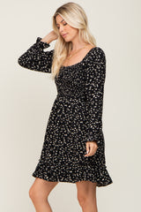 Black Printed Smocked Dress