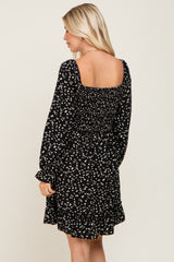 Black Printed Smocked Dress