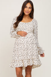 White Printed Smocked Maternity Dress