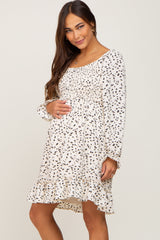 White Printed Smocked Maternity Dress