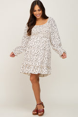 White Printed Smocked Maternity Dress