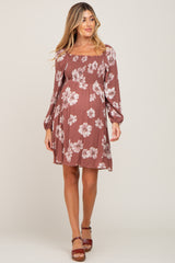 Rust Floral Smocked Tie Back Maternity Dress