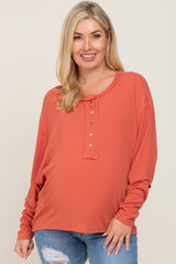 Rust Ribbed Dolman Sleeve Maternity Henley Top