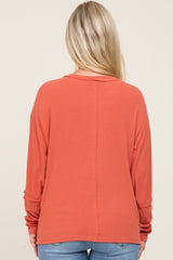 Rust Ribbed Dolman Sleeve Maternity Henley Top