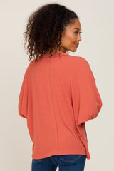 Rust Ribbed Dolman Sleeve Henley Top