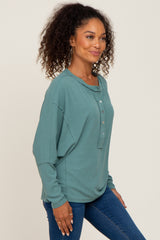 Light Olive Ribbed Dolman Sleeve Henley Top