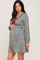 Green Floral Ruffle Accent Maternity Dress