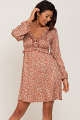 Rust Floral Ruffle Accent Maternity Dress