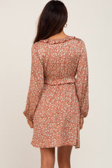 Rust Floral Ruffle Accent Dress