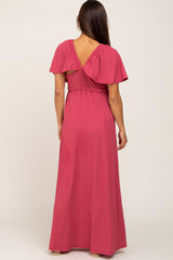 Magenta Deep V-Neck Maternity Maxi Dress