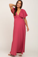 Magenta Deep V-Neck Maternity Maxi Dress