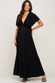 Black Deep V-Neck Maternity Maxi Dress