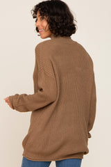 Brown Open Knit Mock Neck Sweater