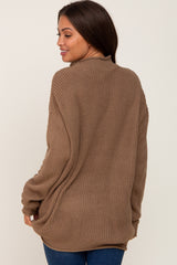 Brown Open Knit Mock Neck Maternity Sweater