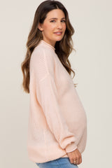 Light Pink Open Knit Mock Neck Maternity Sweater