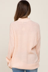 Light Pink Open Knit Mock Neck Maternity Sweater