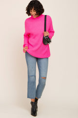 Fuchsia Open Knit Mock Neck Sweater