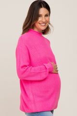 Fuchsia Open Knit Mock Neck Maternity Sweater