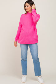 Fuchsia Open Knit Mock Neck Maternity Sweater