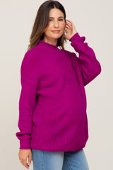 Magenta Open Knit Mock Neck Maternity Sweater