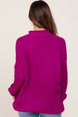 Magenta Open Knit Mock Neck Maternity Sweater