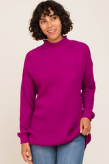 Magenta Open Knit Mock Neck Sweater