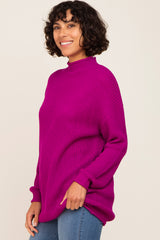 Magenta Open Knit Mock Neck Sweater