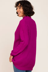 Magenta Open Knit Mock Neck Sweater