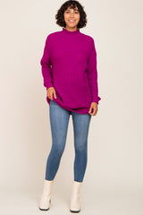 Magenta Open Knit Mock Neck Sweater