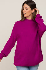 Magenta Open Knit Mock Neck Maternity Sweater