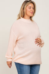 Light Pink Mock Neck Maternity Plus Sweater