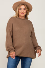 Brown Mock Neck Maternity Plus Sweater