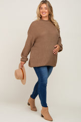 Brown Mock Neck Maternity Plus Sweater