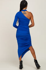 Royal Blue Asymmetric Ruched Fitted Dress