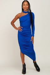 Royal Blue Asymmetric Ruched Fitted Dress