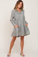 Light Olive Tiered Button Down Dress