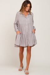 Taupe Tiered Button Down Dress