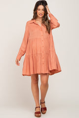 Peach Tiered Button Down Maternity Dress