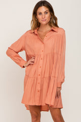 Peach Tiered Button Down Maternity Dress