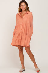 Peach Tiered Button Down Dress