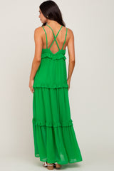 Green Ruffle Tier Cross Back Maternity Maxi Dress