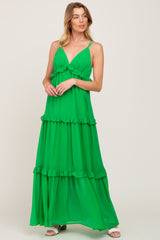 Green Ruffle Tier Cross Back Maternity Maxi Dress